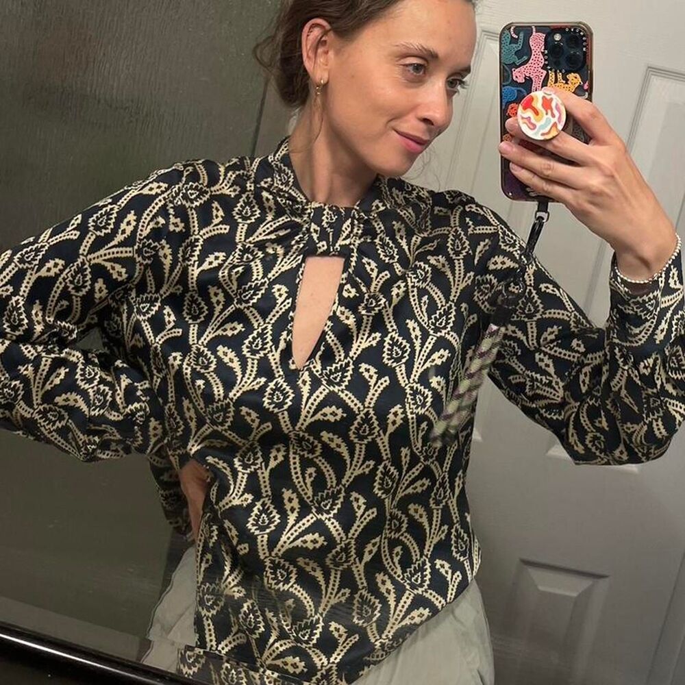 Ba-sh Women's Navy and Tan Blouse